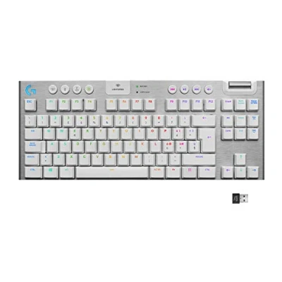 Immagine di Logitech G915 LIGHTSPEED TKL Tastiera Gaming Wireless Meccanica Tenkeyless, Profilo Ribassato, GL Tactile Switch, LIGHTSYNC RGB, Design ultrasottile, +40 ore durata batteria, QWERTY US Layout Bianco