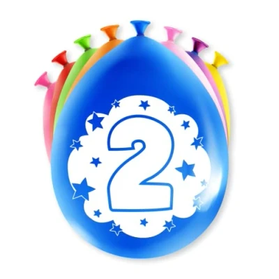 Immagine di PD Party 7036502 Happy Festa Palloncini Naturale Gomma (Latex) Compleanno Celebrazione 2 Anni, Pacchetto di 8, Multicolore, 30cm Lunghezza x Larghezza Altezza