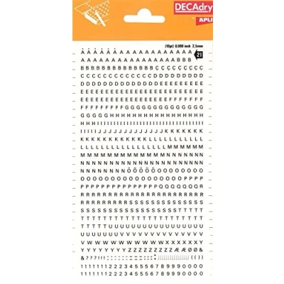 Immagine di APLI DECAdry Lettere e Numeri Trasferibili 2.5 mm, Nero