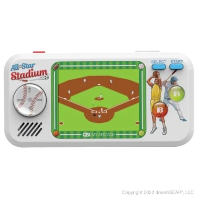 Immagine di My Arcade All Star Stadium Pocket Player Sistema di gioco portatile con 307 giochi retrò, schermo da 2,7 pollici, DGUNL 4129, bianco/verde