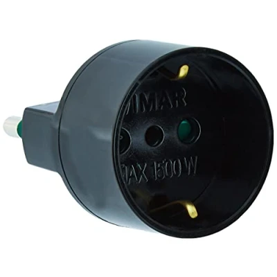 Immagine di VIMAR RI.00303N Adattatore SICURY 250 V,spina 2P+T 16 A (grande) standard italiano tipo S17, presa P30, nero