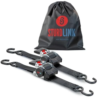 Immagine di Cinghie di Tensionamento a Cricchetto Automatiche 50mm 3m con Ganci S LC 750kg/1500kg x2 Pezzi Avvolgitore Automatico Per Rimorchio, Carrello Trasporto Moto Quad, Furgone EN 12195 2 Sturdlink®