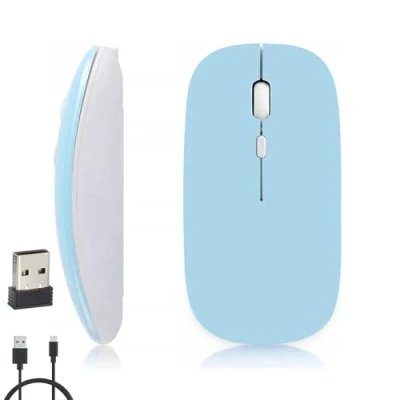 Immagine di iSTYLE Mouse Senza Fili Ricaricabile, Bluetooth e 2.4GHz con Mini Ricevitore USB, 1600 DPI Tracciamento Ottico, Silenzioso per Mac, PC, iPad, Laptop, Tablet(Blu)