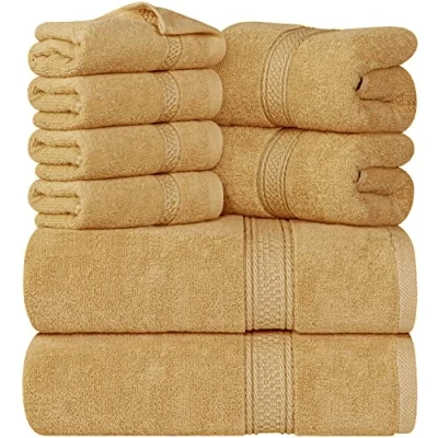 Immagine di Utopia Towels, Set Di Asciugamani Da 8 pezzi, 2 Bagno, a Mano e 4 Panni Lavare, Altamente Assorbente Per Palestra, Hotel Spa (Beige)