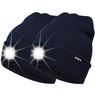 Immagine di ATNKE 2 Pezzi Nuovo Berretto con Luce LED Calda Cappello Ricaricabile USB Unisex Ultra Luminoso 4 Lampada a Impermeabile Multicolore/Navy