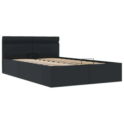 Immagine di vidaXL Giroletto Idraulico con Contenitore e LED Moderno Salvaspazio Robusto a Doghe Letto Imbottito Struttura Telaio Nero in Similpelle 120x200cm