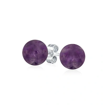 Immagine di Semplici Orecchini A Perno Sfera Rotonda Di Ametista Viola Per Donne Argento Sterling .925 Pietra Nascita Febbraio 8MM