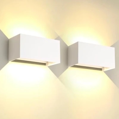 Immagine di 2 Pezzi 25W LED Applique da Esterno/Interno Lampada Esterno a Parete IP65 Impermeabile Moderno Alluminio Bianco 3000K Caldo per Luce Angolo di Regolabile