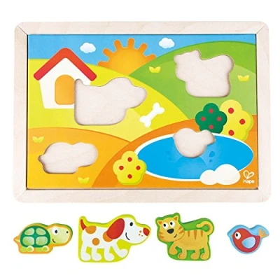 Immagine di Hape E1601 And Friends Sonnental Puzzle 3 in 1 Pepe e i Suoi Amici, L: 7, W: 0.7, H: 11.6 inch, E0451