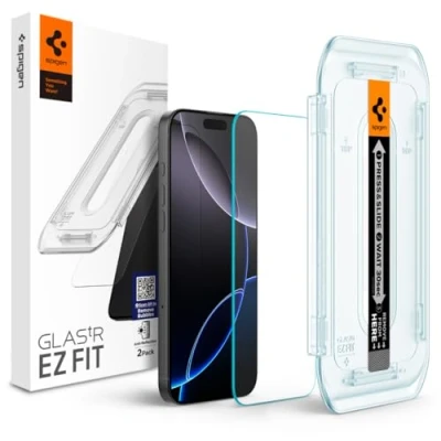 Immagine di Spigen Glas.tR EZ Fit Vetro Temperato compatibile con iPhone 16 Pro, 2 Pezzi, Antiriflesso, Installazione Facile, Durezza 9H Pellicola prottetiva