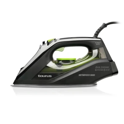 Immagine di Taurus Ferro da stiro a vapore 3000 W di potenza, corsa 200 g/min, con punta precisione, posizione ECO, suola anodizzata, scorrevole, sistema anticalcare, spruzzo d&#039;acqua, colore nero