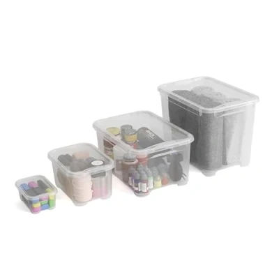 Immagine di Keter Set di 8 Contenitori in Plastica con Coperchio T Box, Trasparenti, Ideali come Portaoggetti, Adatti per Armadi, Garage e Ufficio, Taglie Miste