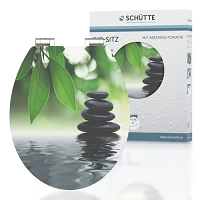 Immagine di Schütte 80543 Sedile copriwater in MDF, con Anima Legno High Gloss, Motivo Oasis abbassamento Automatico