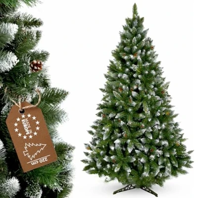 Immagine di KADAX albero di Natale artificiale con brina e coni, 220 cm, verde abete 521 rami, circa 120 in PVC supporto plastica (penna cm)
