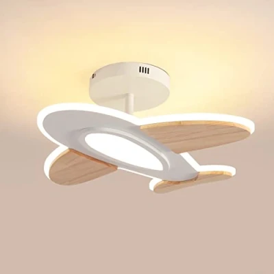 Immagine di Lampada Da Soffitto A LED 35 W Per Pamera Dei Bambini, Forma Di Aeroplano, Dimmerabile, Con Telecomando, 50 x 45 CM,2700 6500 K,Bianco E Legno Accessori