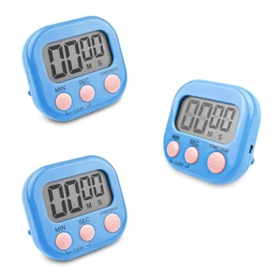 Immagine di Fousenuk 3 Pezzi Timer da Cucina Digitale Blu, Cronometro Conto Alla Rovescia con Supporto Magnetico Buco, Allarme Forte Grande Display LCD per Cottura al Forno Studio Allenamento Fisico