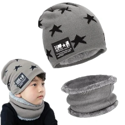 Immagine di Gxlaihly Berretto invernale per Bambini,Berretto sciarpa bambini,Set di Cappello e Scaldacollo Bambino,Elastico in Maglia Beanie cap,per Bambini Ragazzi Ragazze (per 15 Anni) (grigio)