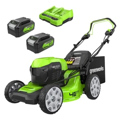 Immagine di Greenworks 48V (2x24V) Tagliaerba Semovente a Batteria per Prati Fino 480m², Ampiezza di taglio 46cm, CON Due Batterie 4Ah e Caricabatterie Doppio GD24X2LM46SPK4X