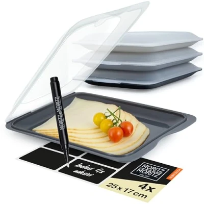 Immagine di Moritz &amp; Set da 4 Contenitore per Affettati Frigorifero Vaschette Frigo con Etichette adesive scrivibili