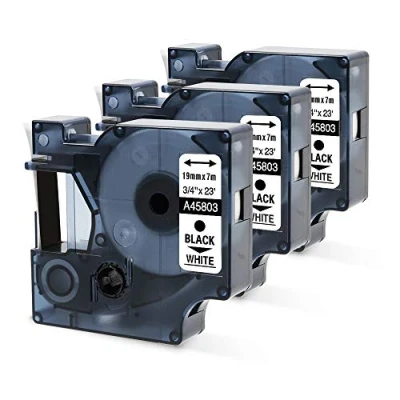 Immagine di Nastri Oozmas Compatibile con Dymo D1 45803 19mm x 7m, LabelManager 360D 420P 450D 500TS, (Bianco su Nero, confezione da 3)