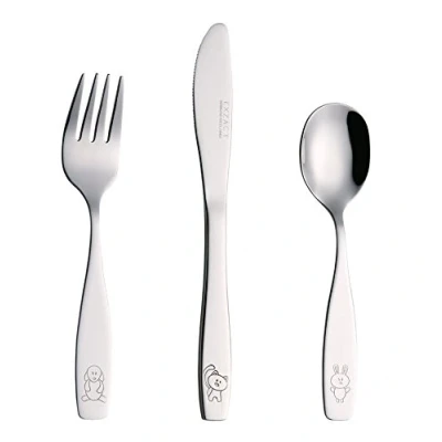 Immagine di EXZACT Posate per bambini 3 pezzi in acciaio inox/posate bimbi 1 x forchetta, coltelli, Cucchiai Cena (Cane Gatto Coniglio 3)
