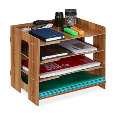 Immagine di Relaxdays Organizer da Scrivania Portadocumenti, 3 Scomparti A4, HLP: 27x31,5x24 cm, Portalettere in MDF, Scuro, 100% Fibra di Legno 0%, Marrone scurro