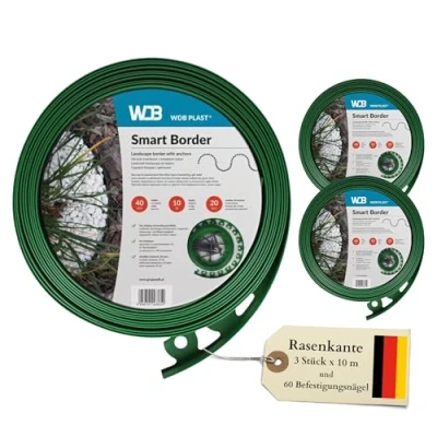 Immagine di WDB Bordo flessibile in plastica, lunghezza 30 m, altezza 4 cm, con 60 chiodi di fissaggio, colore: verde
