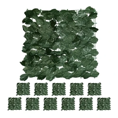 Immagine di Relaxdays Siepe Artificiale, 12 Frangivista 50x50 cm Balcone Ringhiera, Foglie Finte Edera, Recinzione Giardino, Verde, Plastica, Poliestere