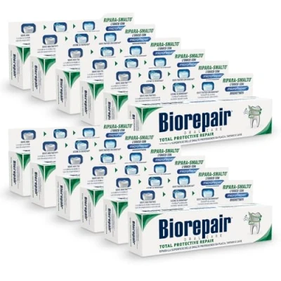 Immagine di Biorepair, Dentifricio Total Protective Repair, 12 Confezioni da 60 ml, Ripara lo Smalto, Protegge Placca, Tartaro e Carie, Mantiene l&#039;Alito Fresco, Senza Fluoro