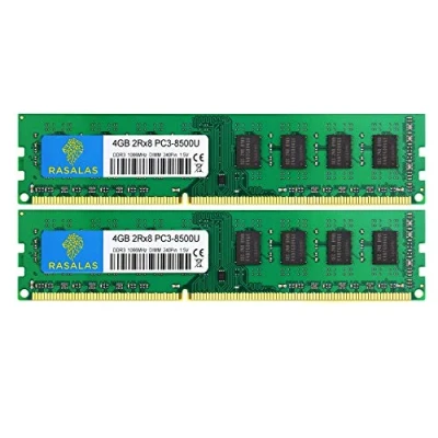 Immagine di Rasalas 2x 4GB 2RX8 PC3 8500U 7 10 DIMM RAM,8GB KIT DDR3 1066 Mhz UDIMM 240 pin 1.5V CL7 Desktop PC Memoria Modules