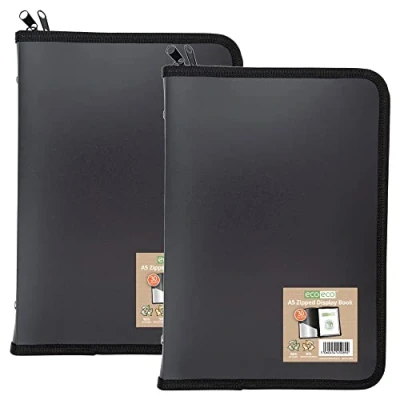 Immagine di eco Eco089x2 Cartella portadocumenti con 30 tasche, formato A5, 50% riciclata, cerniera, colore: nero