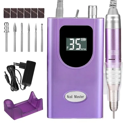 Immagine di AZ GOGO Fresa per unghie in gel,35000 giri/min, portatile, senza fili, manicure/pedicure gel, acrilico, velocità e direzione regolabili, lima elettrica con display LCD