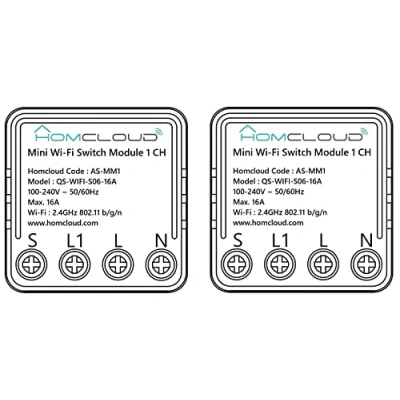 Immagine di Homcloud Confezione da 2 di Mini Modulo Smart Interruttore Intelligente 1 canale Wi Fi, incasso per scatola elettrica 503, controllabile APP, Alexa o Google