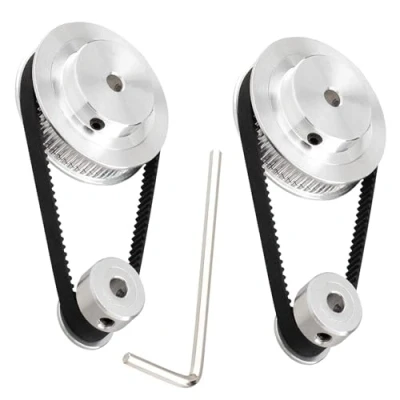Immagine di TUZUK Set 2 pezzi GT2 ruota sincrona 20 e 80 denti puleggia dentata in alluminio con foro 8 mm cinghia lunghezza 250 larghezza 6 (20 80T 8B 6)