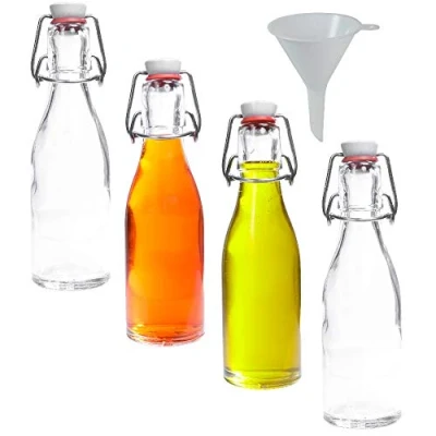 Immagine di Viva Haushaltswaren 4 Bottiglie Piccole con Tappo a Leva, capacità 200 ml, Imbuto del Diametro di 7 cm Incluso
