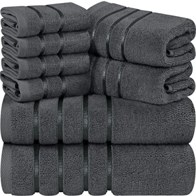Immagine di Utopia Towels Set di asciugamani lusso, 8 pezzi, 2 da bagno, per le mani e 4 600 g/m², 100% cotone filato ad anello, altamente assorbenti, a righe,