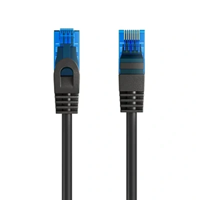 Immagine di Cavo Ethernet di Rete Patch Cat.5e U/UTP trasmissione fino a 1Gigabit, 2 Connettori RJ45, in PVC, CCA, AWG 26/7. Ideale per fibra ottica con regi Gigabit/LAN , 0.25m, Nero