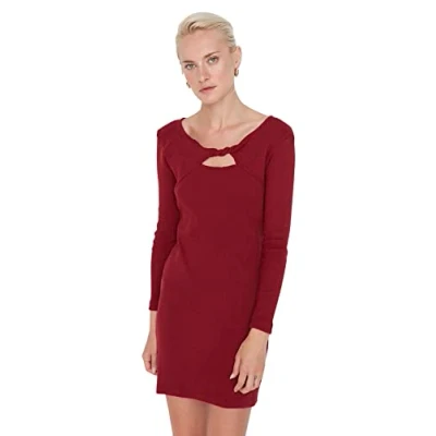 Immagine di Trendyol Abito da Donna Regular Aderente Girocollo Vestito, Borgogna, S