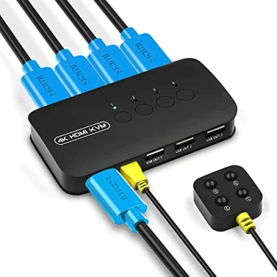 Immagine di 4 Porte HDMI KVM Switch, USB Commutatore Switch per PC Condividere Mouse, Tastiera, Hard Drive, Stampante, Scanner, Cavi in Dotazione