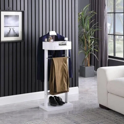 Immagine di Servo Muto da Camera, Multifunzionale Servomuto Indossatore Appendiabiti, Omino Porta Abiti Camera in Legno, per Letto e Spogliatoio 43x33.5x107cm Legno