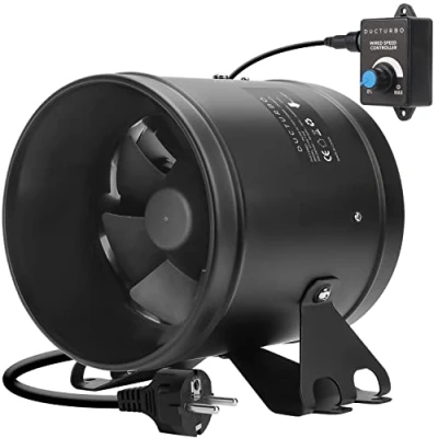 Immagine di DUCTURBO Ventola Aspirazione 150mm regolabile, Ventilatore del Condotto, Massimo Estrazione 594m3/h di Aspirazione, Estrattore aria in linea con controllore velocità variabile