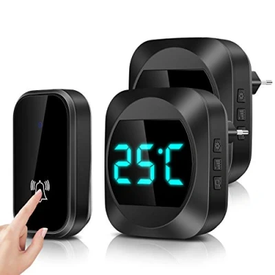 Immagine di [Non Richiede Batteria] Campanello Senza Fili da Esterno, LED di Temperatura, Wireless Impermeabile con 2 Ricevitori e 1 Trasmettitore, Portata 150m, 38 Melodie 4 Livelli Volume