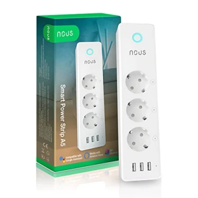 Immagine di NOUS Ciabatta Smart Alexa con 3 usb, misuratore di consumo elettrico, protezione sovratensione, 15A interruttori indipendenti. Google Home, Tuya, presa intelligente wifi, multipresa da scrivania