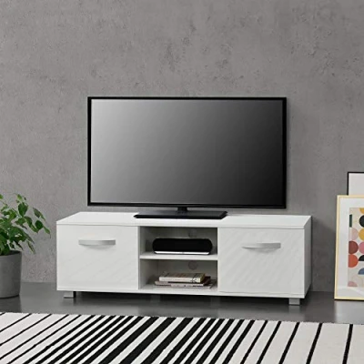 Immagine di Mobile Porta TV con 2 Armadi e Ripiani Passaggio Cavi 120 x 40 38 cm Supporto Tavolino Consolle Bianco