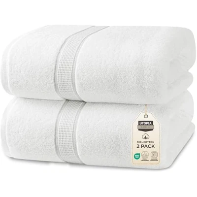 Immagine di Utopia Towels Confezione da 2 Asciugamani Di Lusso Jumbo (90 x 180 CM) 100% Cotone Filato Ad Anelli, Altamente Assorbente, Morbido e Asciugatura Rapida(Bianco)