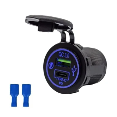 Immagine di Caricabatterie Doppio USB TYPE C 12v 24V per Auto, Furgone, Autobus, Presa Auto Incasso Pannello, Caricatore 12/24 Volt Moto Camper Barca Camion