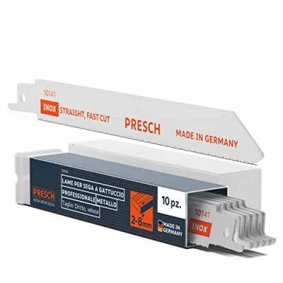 Immagine di Presch lame gattuccio metallo e acciaio inox 10 pezzi (2 8 mm) 8% al cobalto per acciai inossidabili Set di sega con scatola