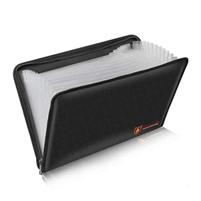 Immagine di HSP HSWITI Buste per documenti, 38,1 x 27,9 cm, ignifughe e impermeabili, con chiusura a zip proteggere documenti legali, contanti, gioielli, colore nero Fireproof Bag Black