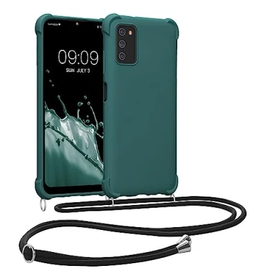 Immagine di kwmobile Custodia Compatibile con Samsung Galaxy A03s Cover Back Case in Silicone TPU Protezione Smartphone Cordino petrolio