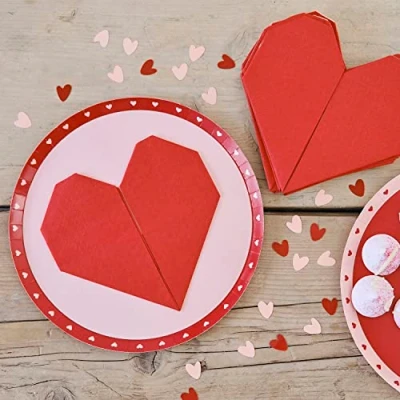 Immagine di Ginger Ray Tovaglioli di carta a forma cuore rosso, confezione da 16, rosa